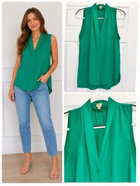 Aritzia Wilfred Nuit Blouse Sleeveless V/Neck Flowy Emerald Green Top Size Small